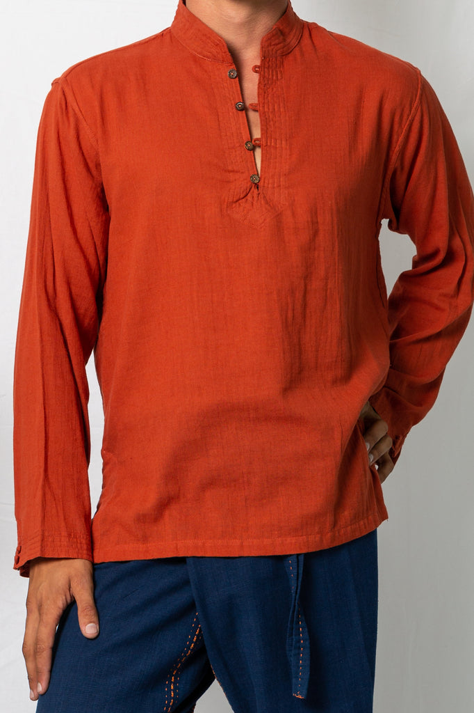 Kashi Nehru Collar Long Sleeve Shirt Ochre
