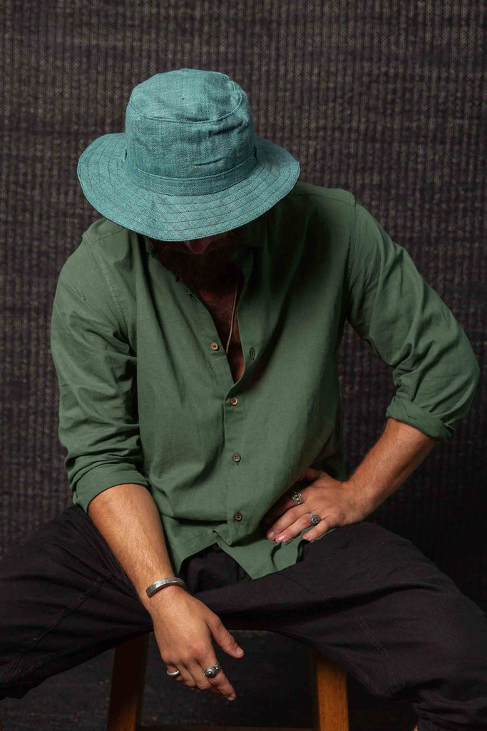 Kashi Fedora Hand Woven Hemp Hat Turquoise