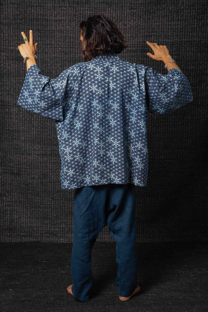 Kashi Myoshka Cotton Kimono Indigo Hemp Print