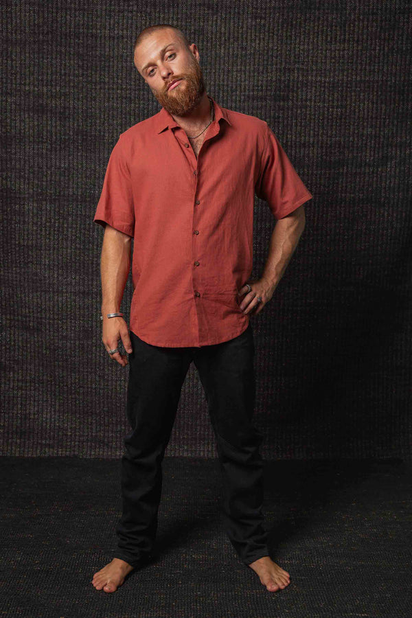 Kashi Hemp Cotton Paradigm Short Sleeve Shirt Persian Red