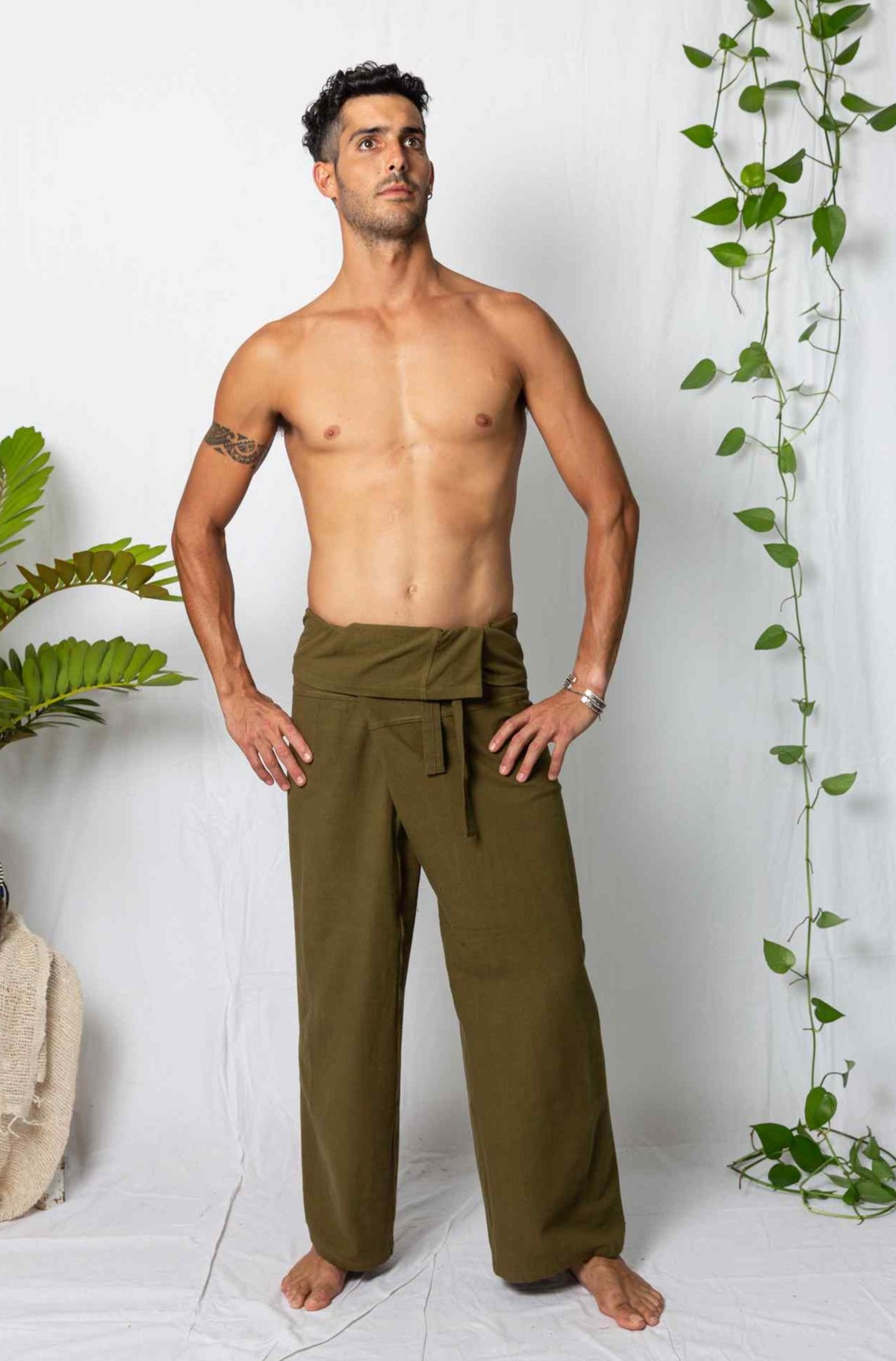 Brushed Cotton Fishermans Pants Olive