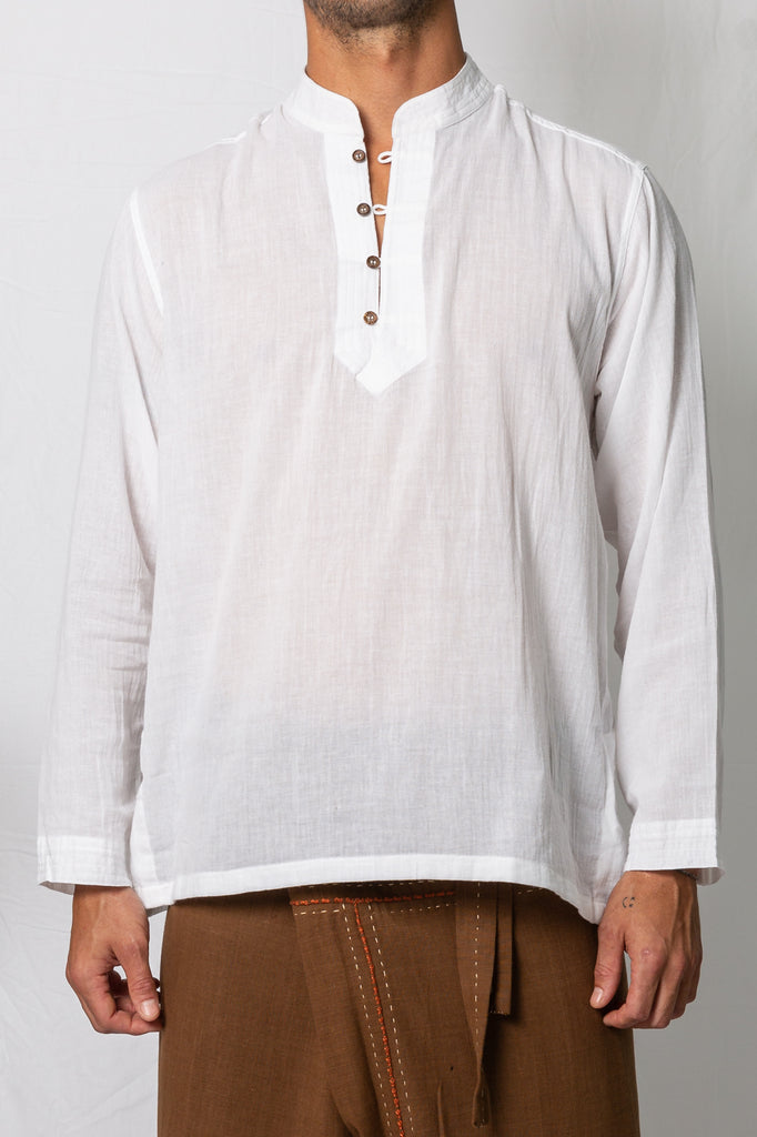 Kashi Nehru Collar Long Sleeve Shirt White