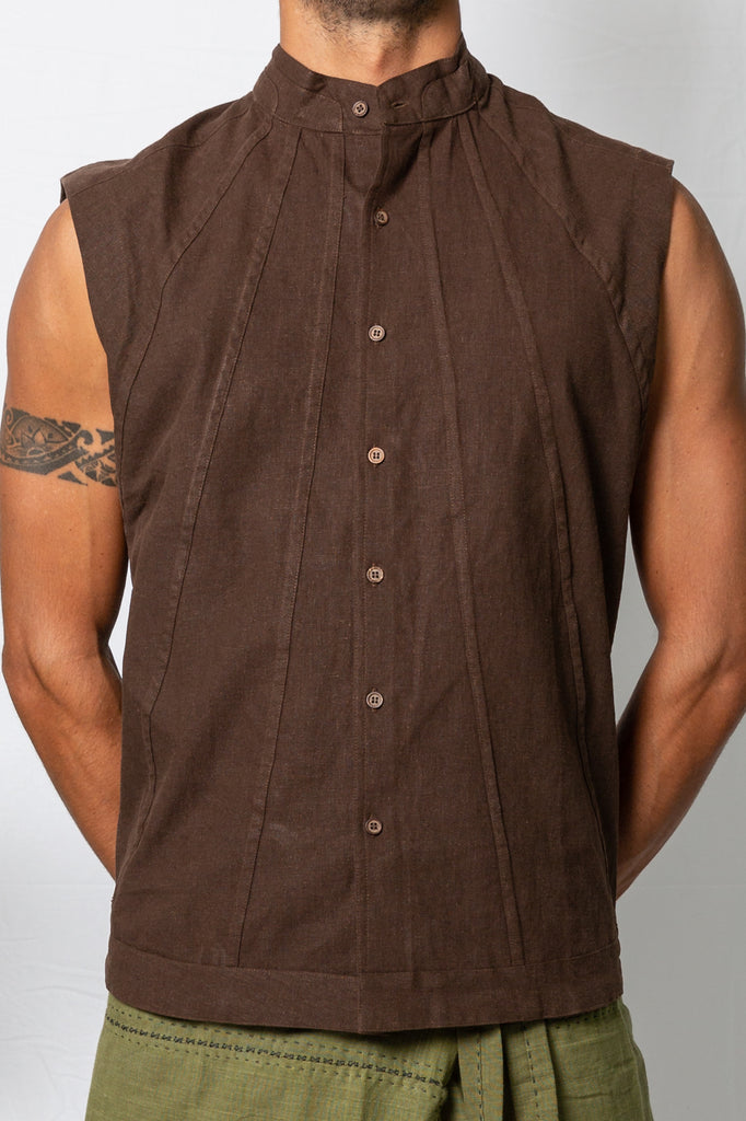 Surya Sleeveless Sun Shirt Hemp Cotton Dark Brown