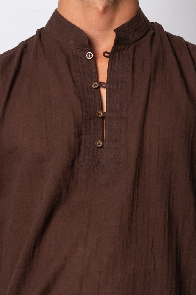 Nehru Collar Short Sleeve Shirt Dark Brown Kashi