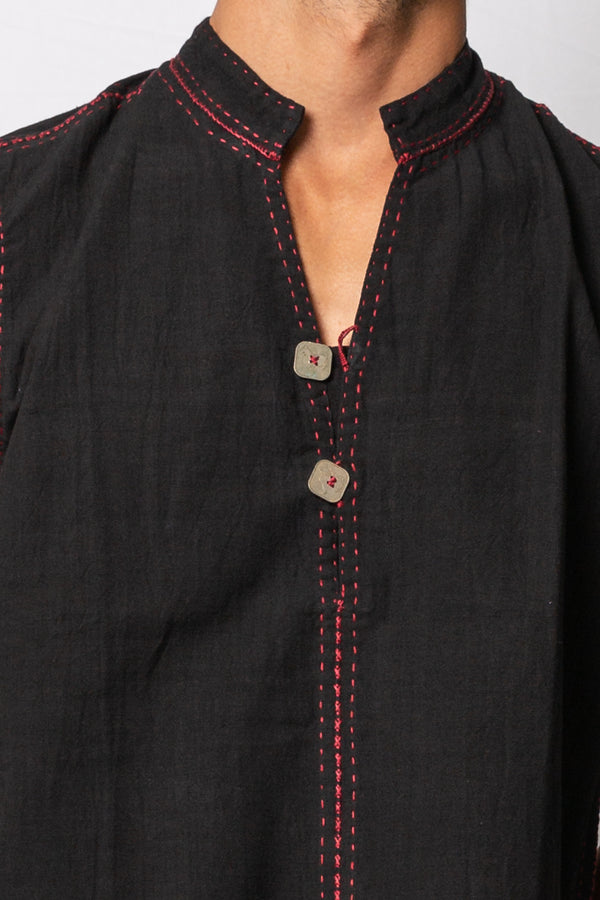 Bhakti Hand Stitched Hand Dyed Sleeveless Shirt Black