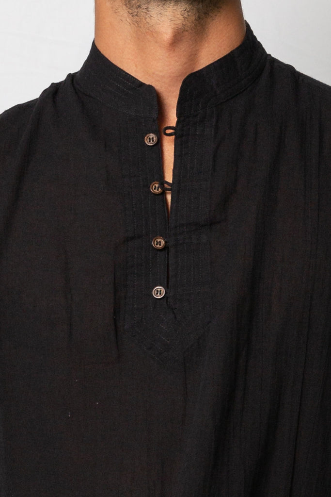 Kashi Nehru Collar Long Sleeve Shirt Black