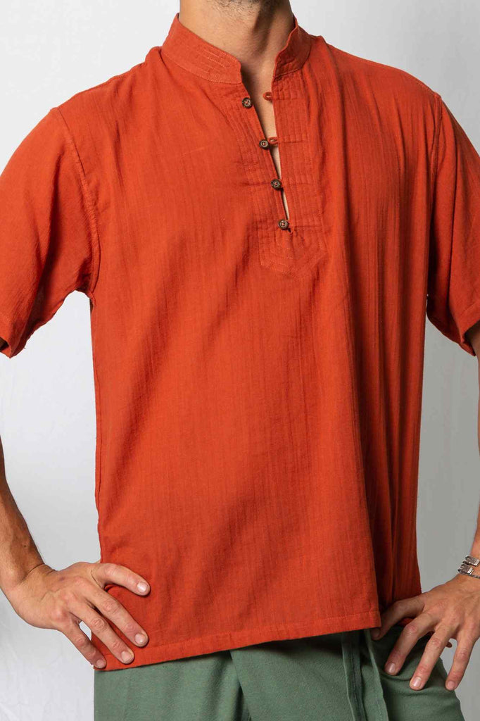 Nehru Collar Short Sleeve Shirt Ochre