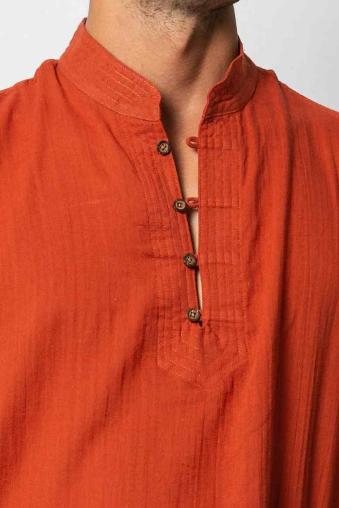 Nehru Collar Short Sleeve Shirt Ochre