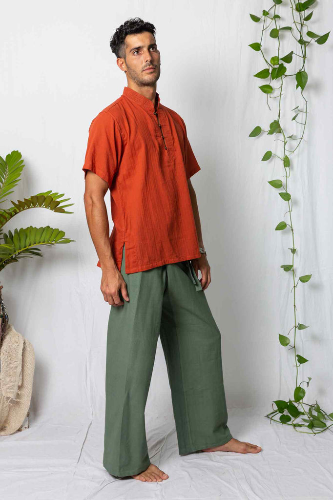 Nehru Collar Short Sleeve Shirt Ochre