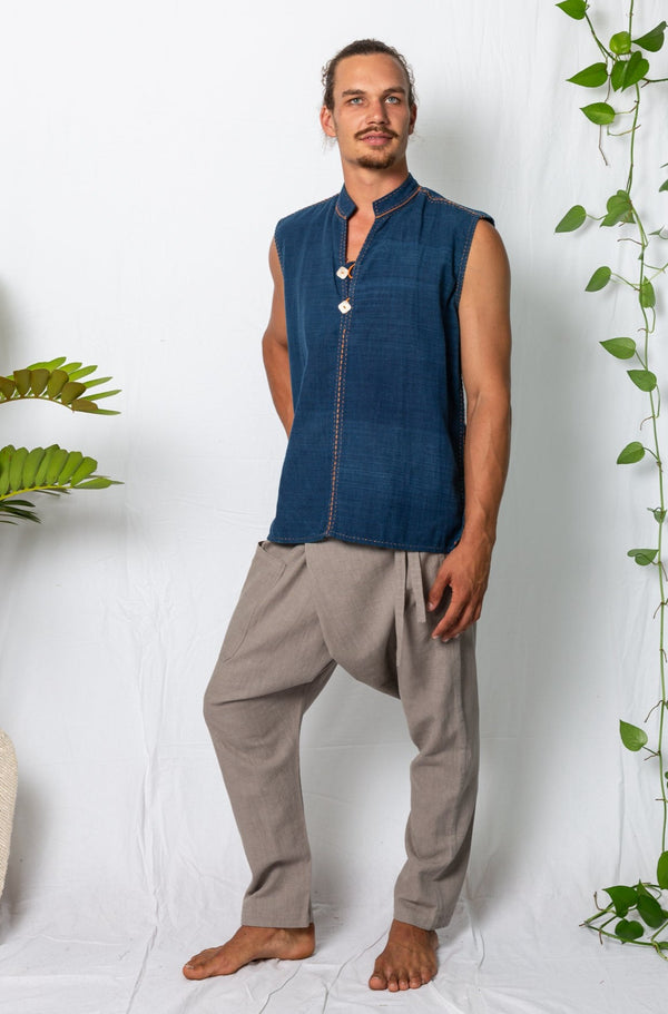 Bhakti Hand Stitched Hand Dyed Sleeveless Shirt Indigo