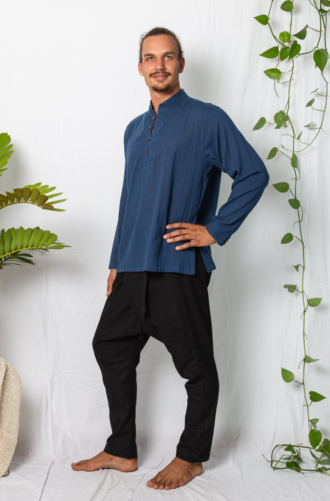 Kashi Nehru Collar Long Sleeve Shirt Baltic Blue