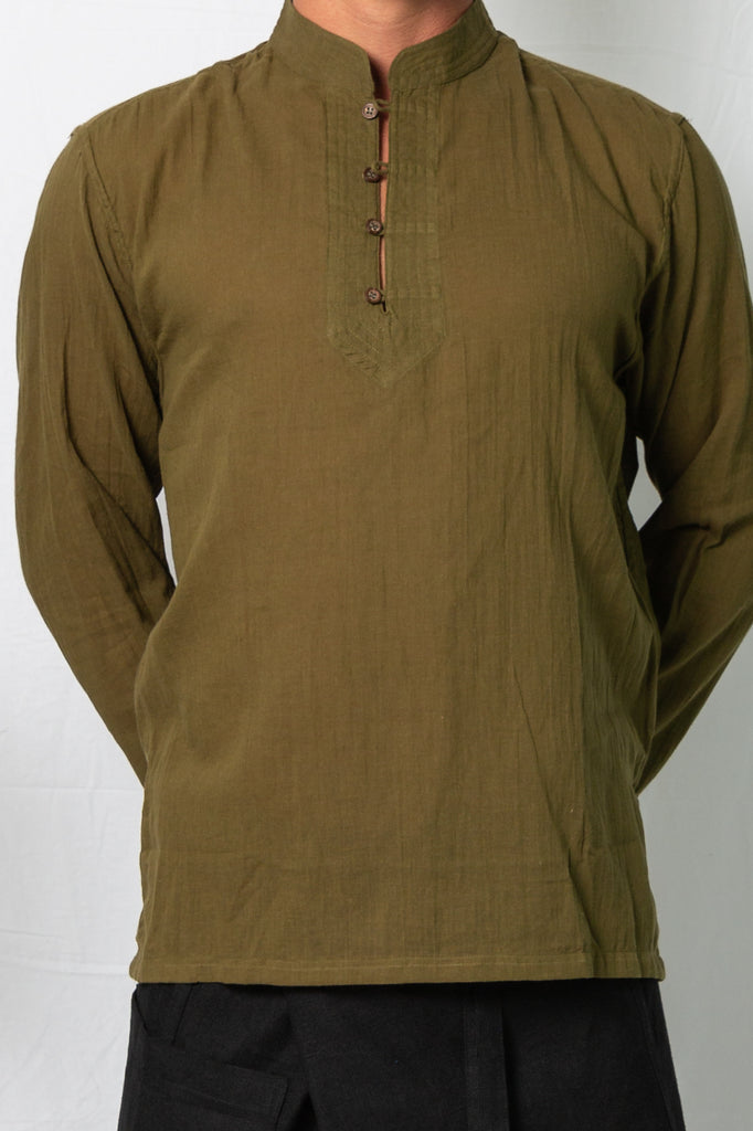 Nehru Collar Long Sleeve Shirt Olive