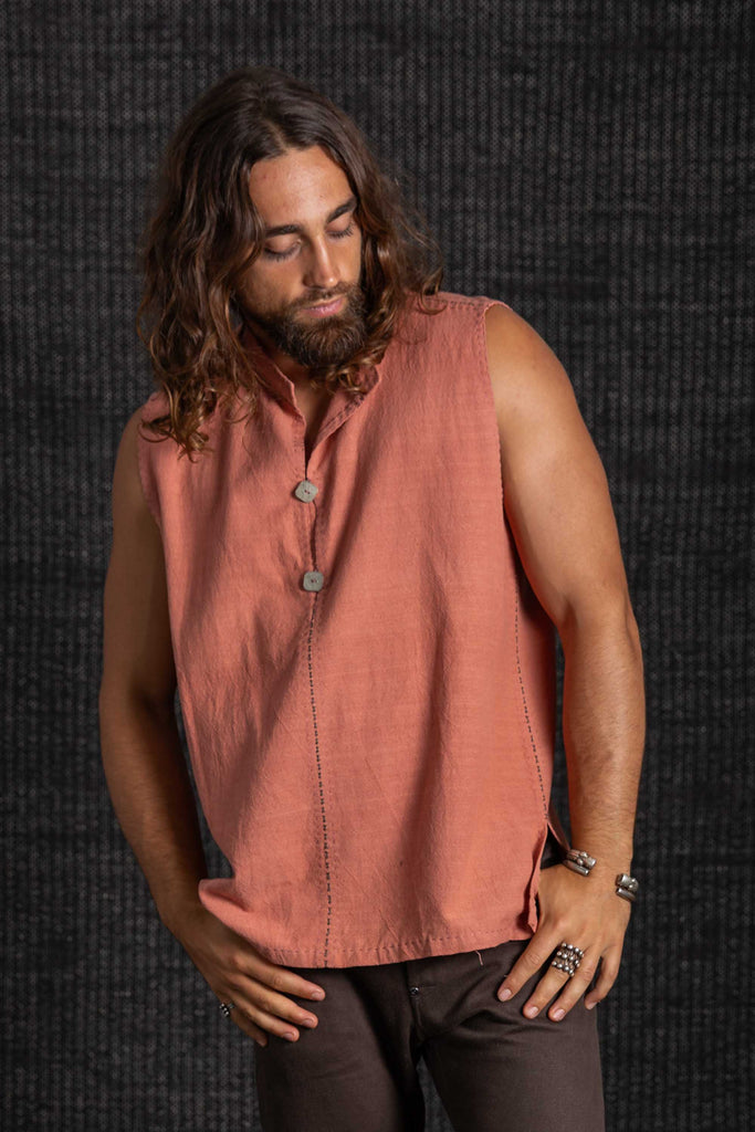 Bhakti Hand Stitched Sleeveless Shirt Desert Coral