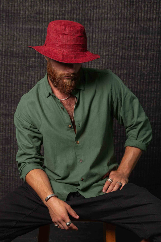 Kashi Fedora Hand Woven Hemp Hat Red