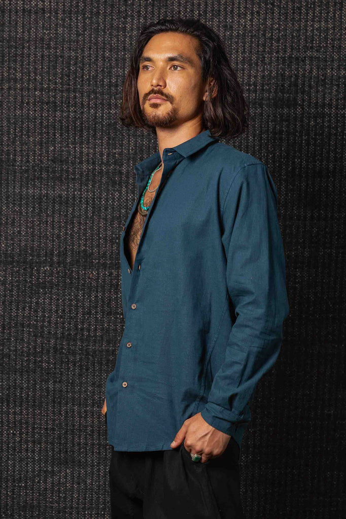 Kashi Hemp Cotton Paradigm Long Sleeve Shirt Aegean Blue