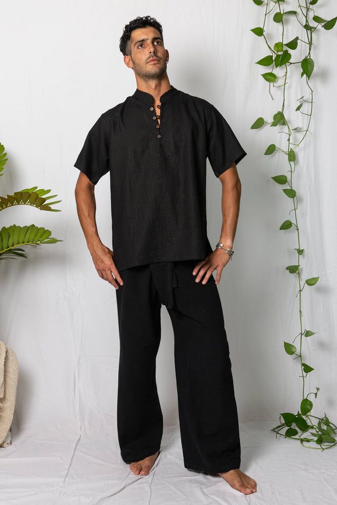 Kashi Hemp Short Sleeve Shirt Black
