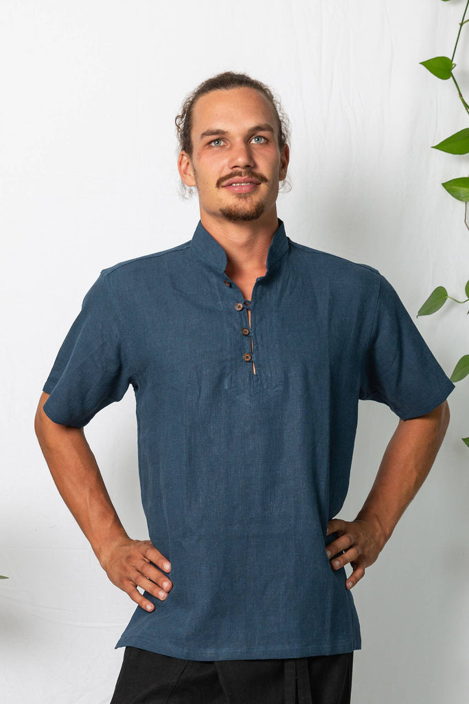 Kashi Hemp Short Sleeve Shirt Dark Blue