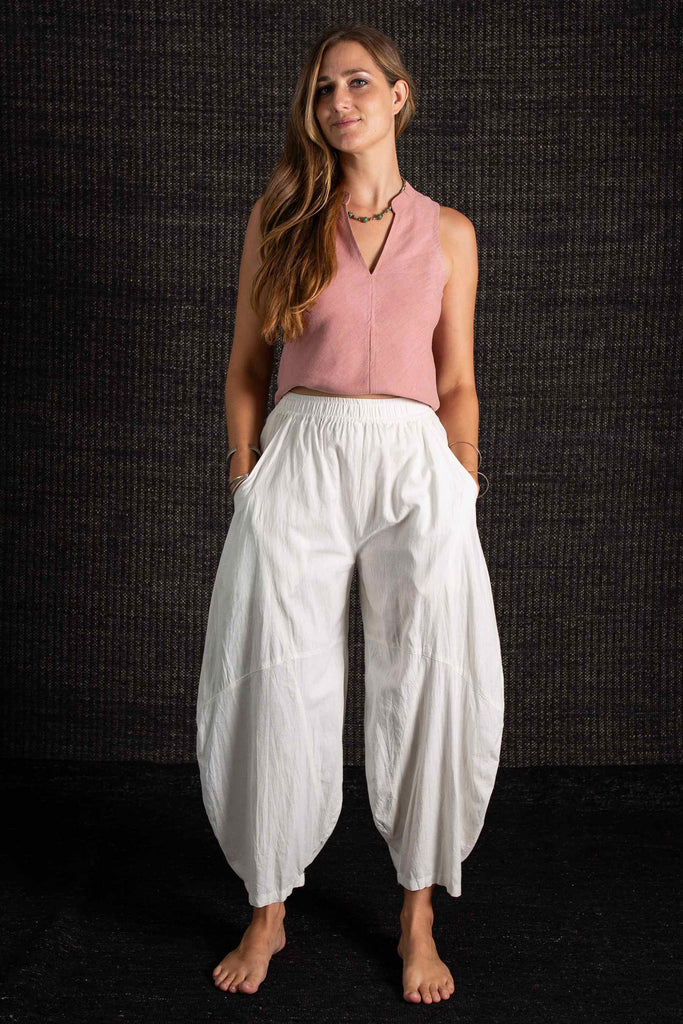 The Ganga Barrel Pants White