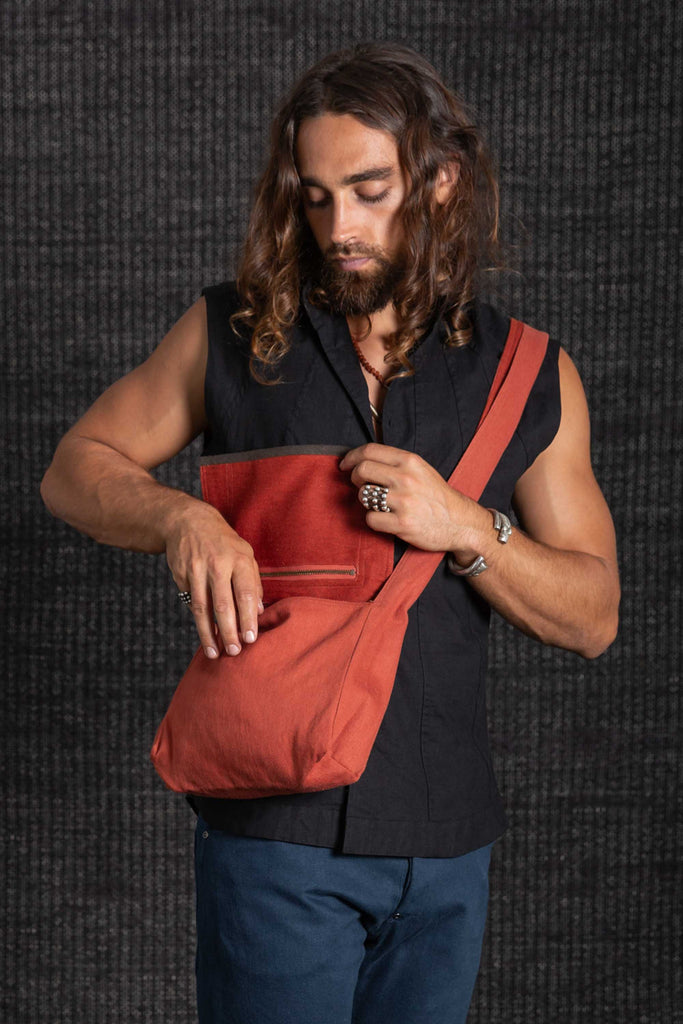 Baba Bag Ochre & Charcoal Organic Cotton and Hemp -2