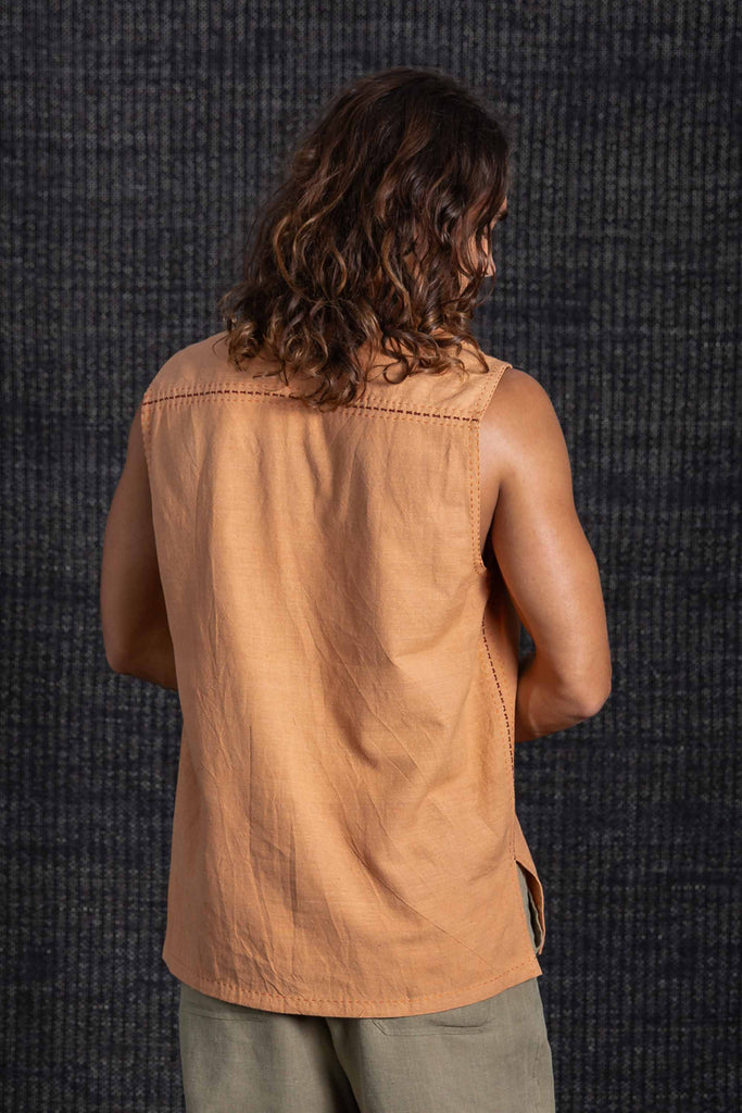 Bhakti Hand Stitched Sleeveless Shirt Apricot