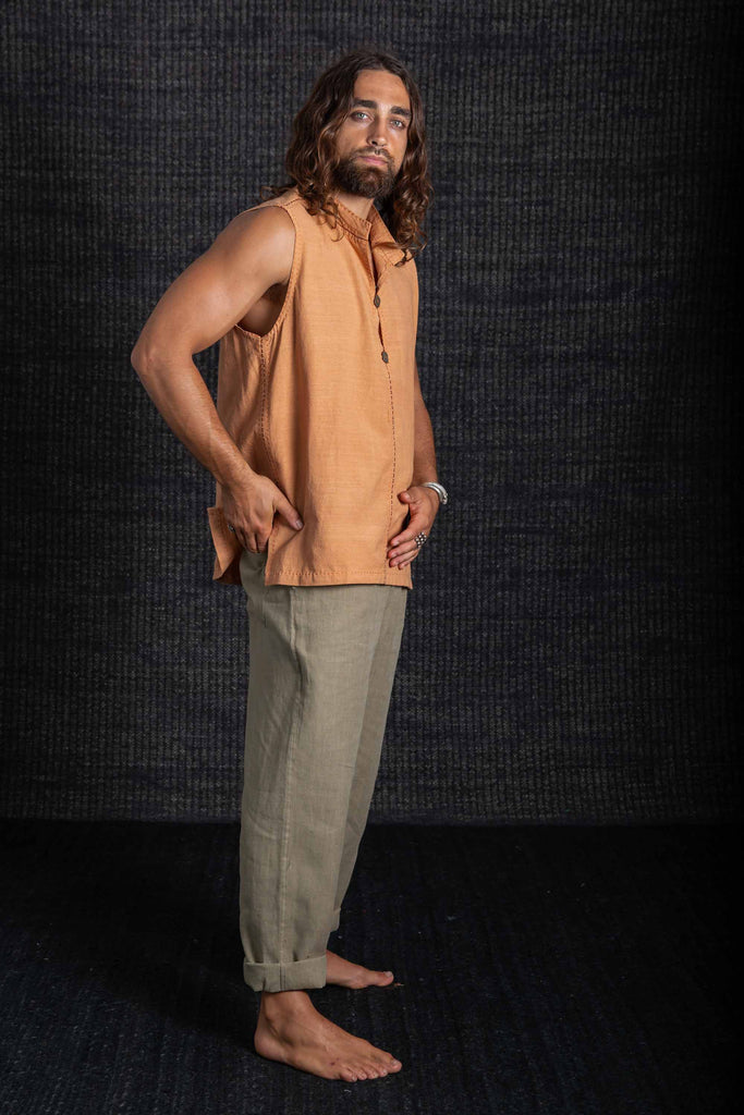 Bhakti Hand Stitched Sleeveless Shirt Apricot