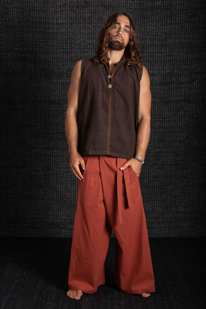 Bhakti Hand Stitched Sleeveless Shirt Chocolate