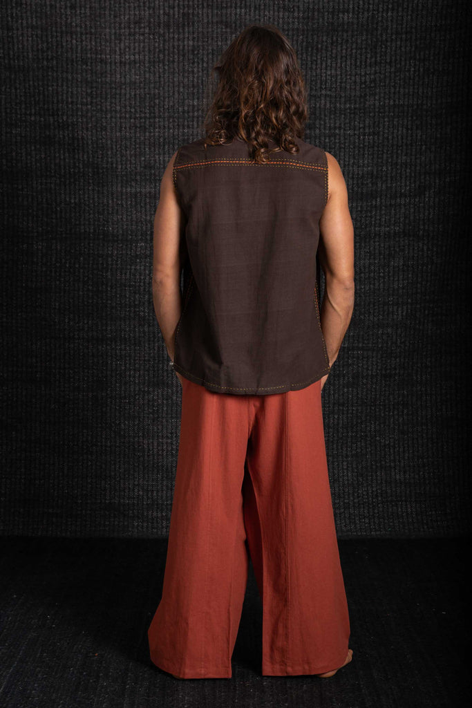 Bhakti Hand Stitched Sleeveless Shirt Chocolate