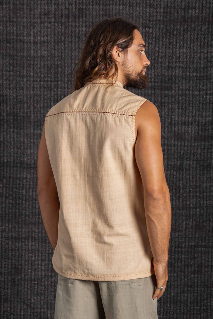 Bhakti Hand Stitched Sleeveless Shirt Sand