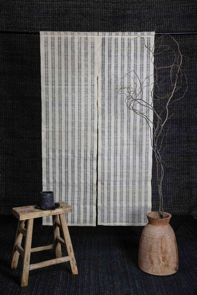 Hand Woven Hemp Noren - Natural Stripe