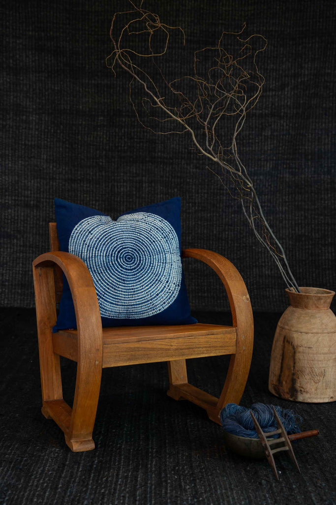 Indigo Shibori Cushion - Circle Mandala