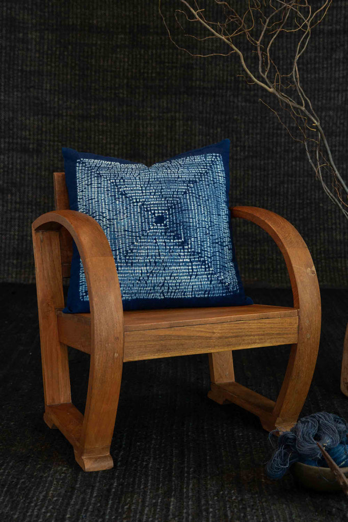 Indigo Shibori Cushion - Square Mandala