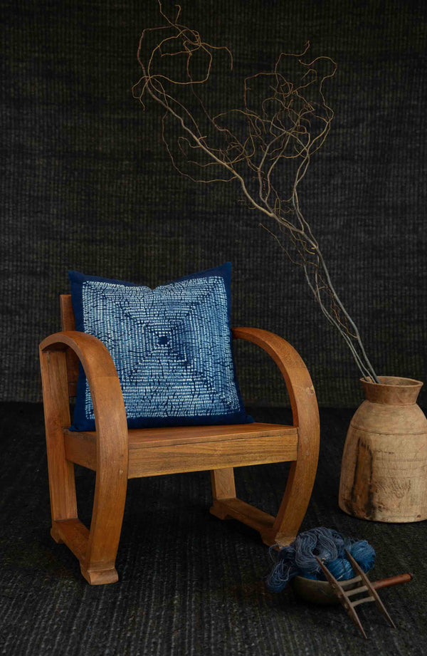 Indigo Shibori Cushion - Square Mandala