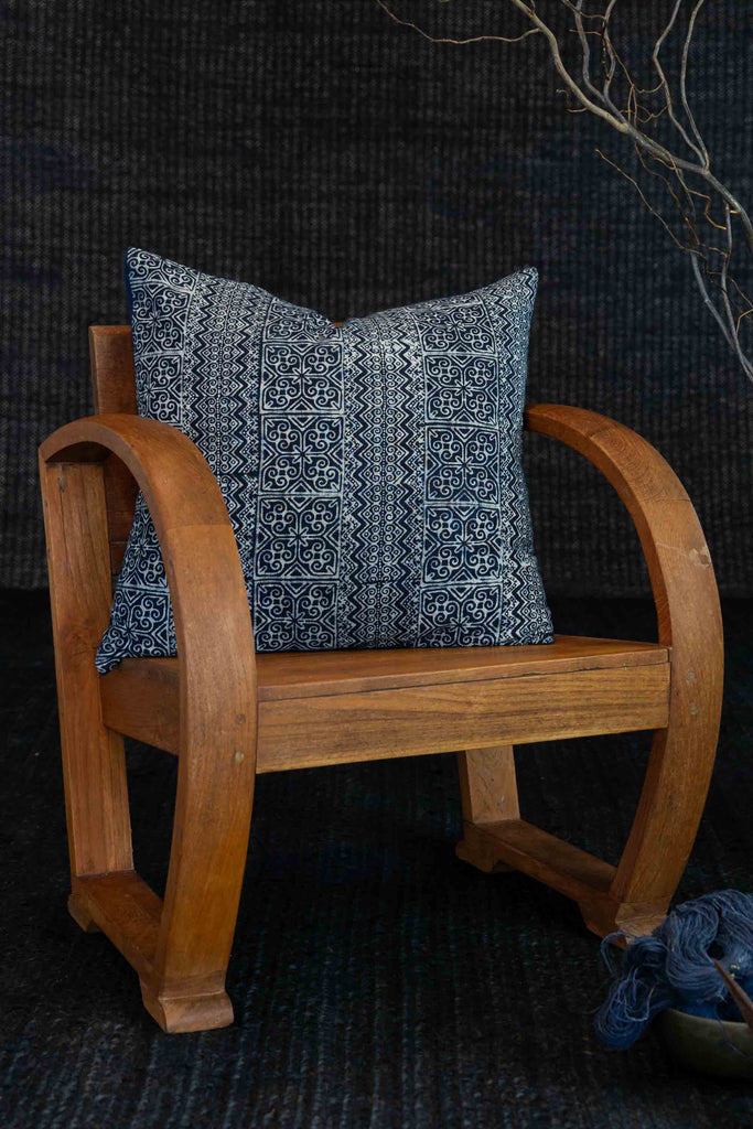 Hmong Batik Indigo Cushion - Flower