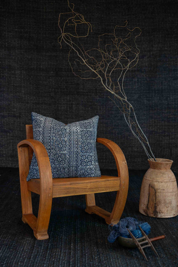 Hmong Batik Indigo Cushion - Flower