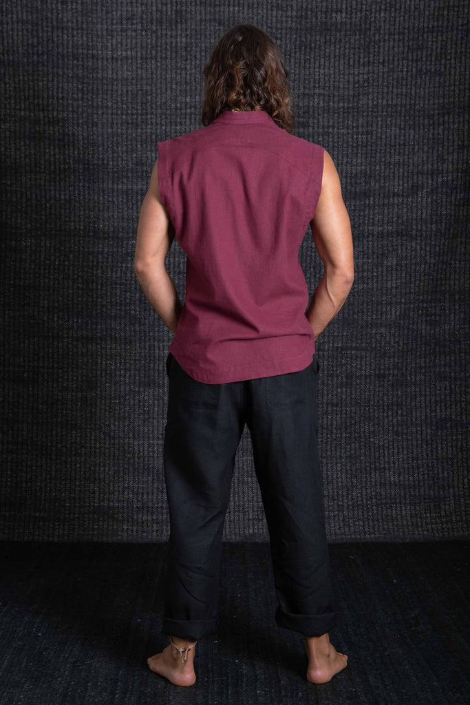 Kashi Lightweight Surya Sleeveless Shirt Hemp Organic Cotton Royal Maroon