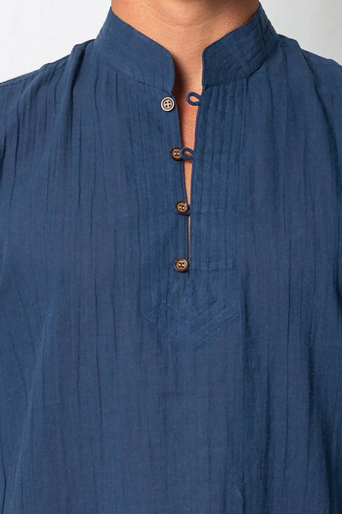 Nehru Collar Short Sleeve Shirt baltic blue 