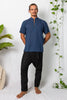 Nehru Collar Short Sleeve Shirt baltic blue 