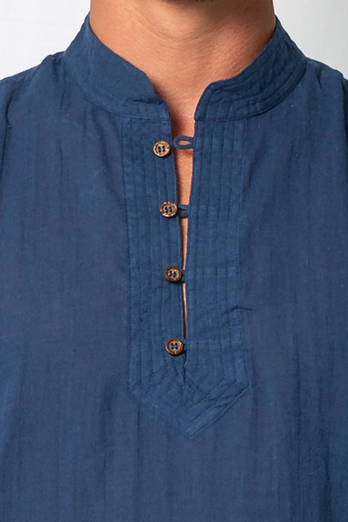 kashi nehru collar long sleeve shirt Baltic blue